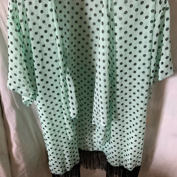 LuLaRoe Tops - NWT LuLaRoe Mint and Black Polka Dot Kimono